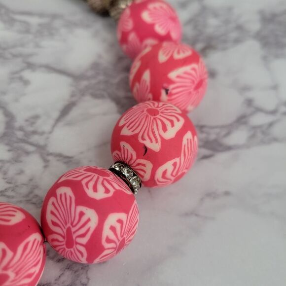 Pink Floral Chunky Statement Necklace by Edna Designs - Picture 6 of 14